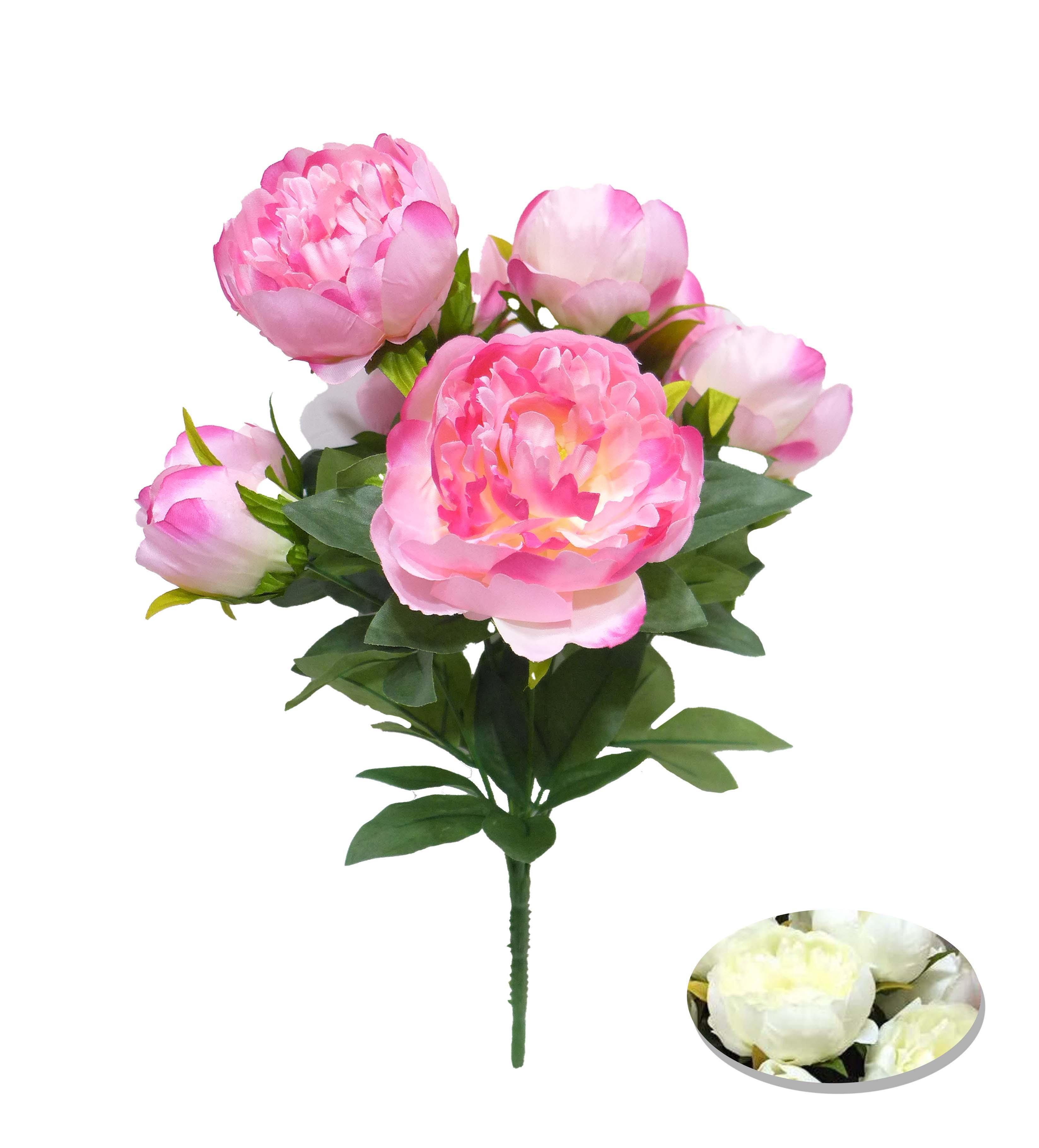 BOUQUET 10 PIVOINES H.42CM ROSE ET BLANC