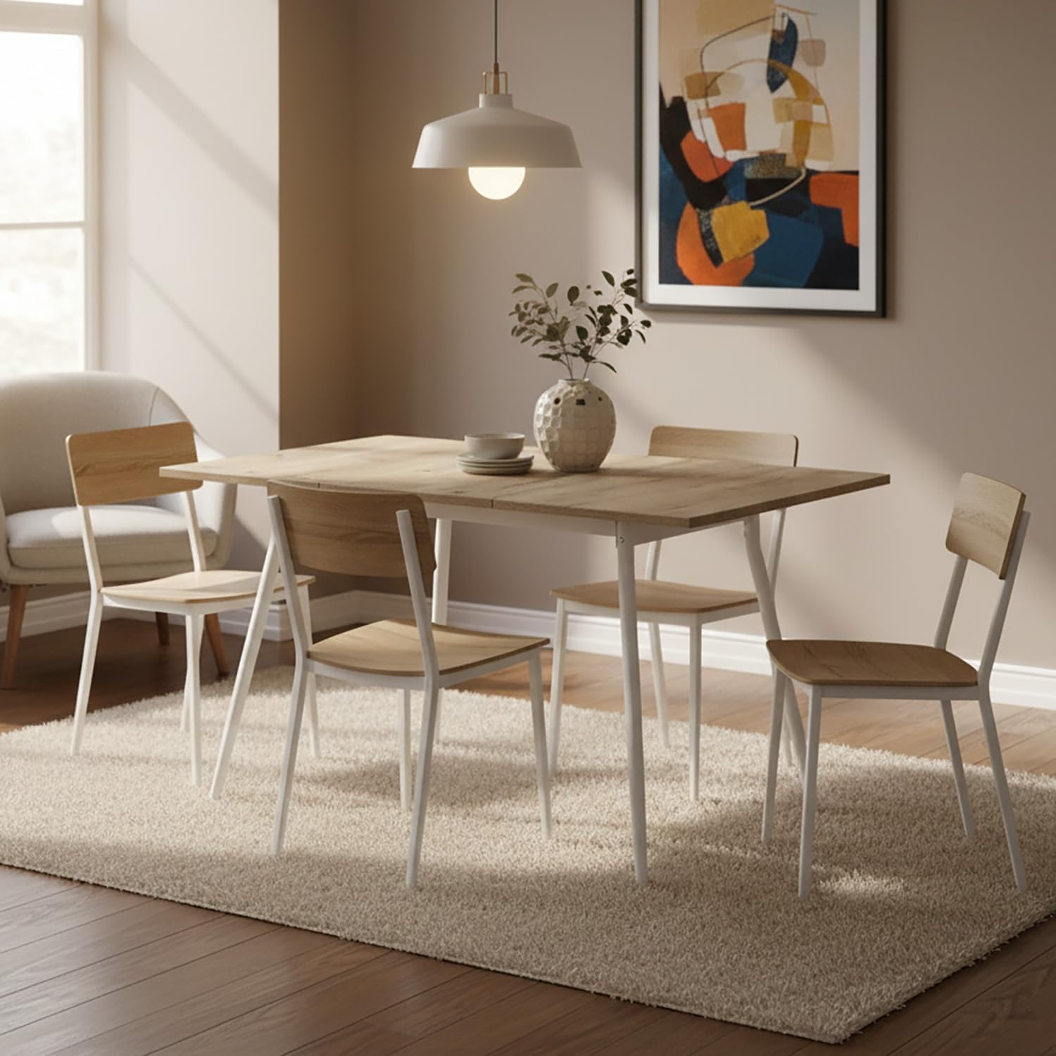 B&D home Esstisch Jonte, ausziehbar 80-120 x 80 cm, 4 Personen Küchentisch Holztisch mit Metallgestell für Esszimmer, Küche, skandinavisch Design, Sandeiche Optik, 11219-80-FW-EISA