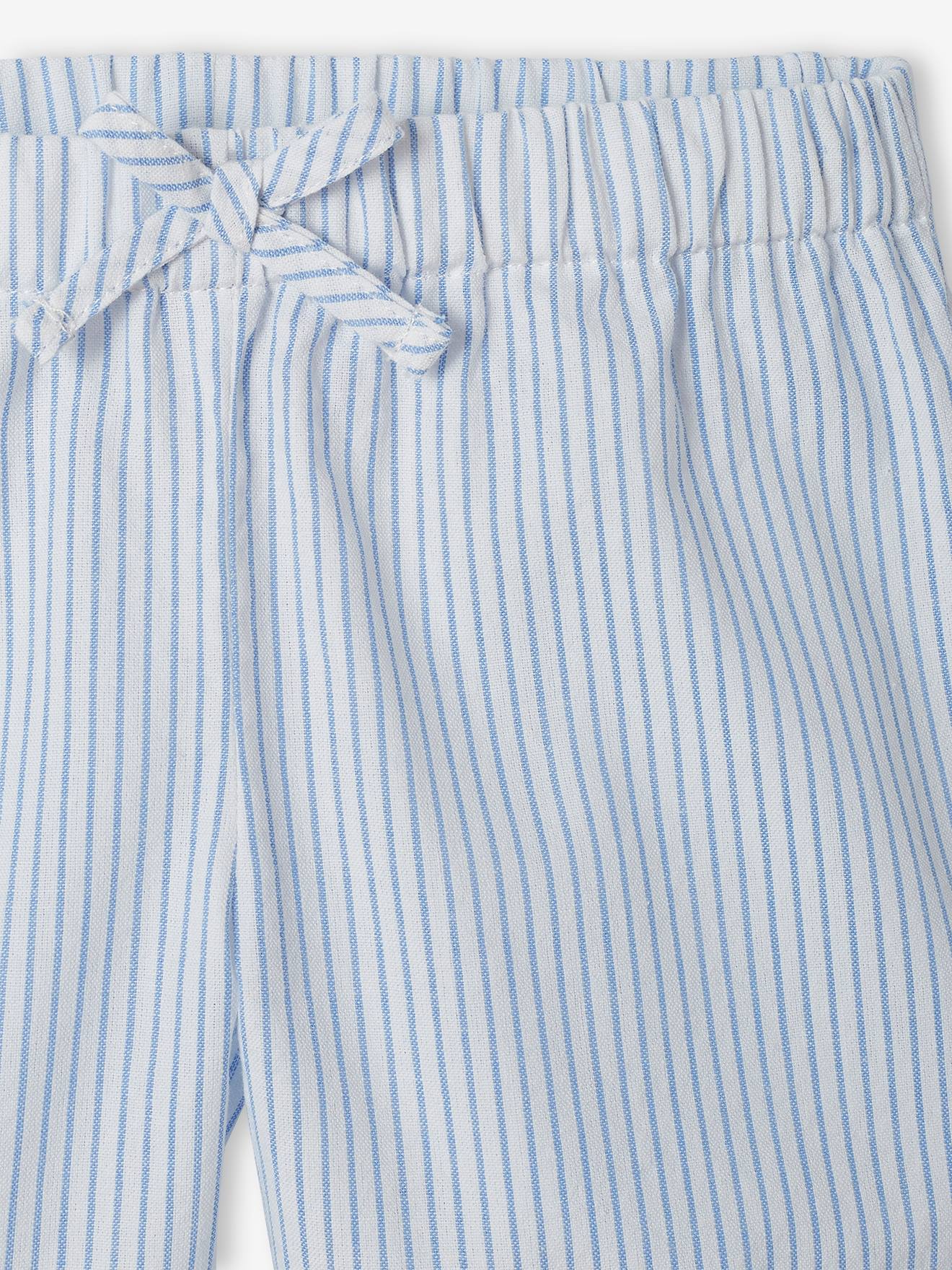 Pijama curto listrado para meninas, listras azuis