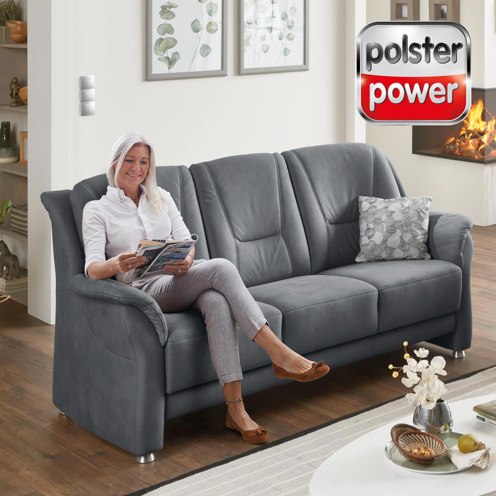 polsterpower 3-Sitzer - denim - Microfaser