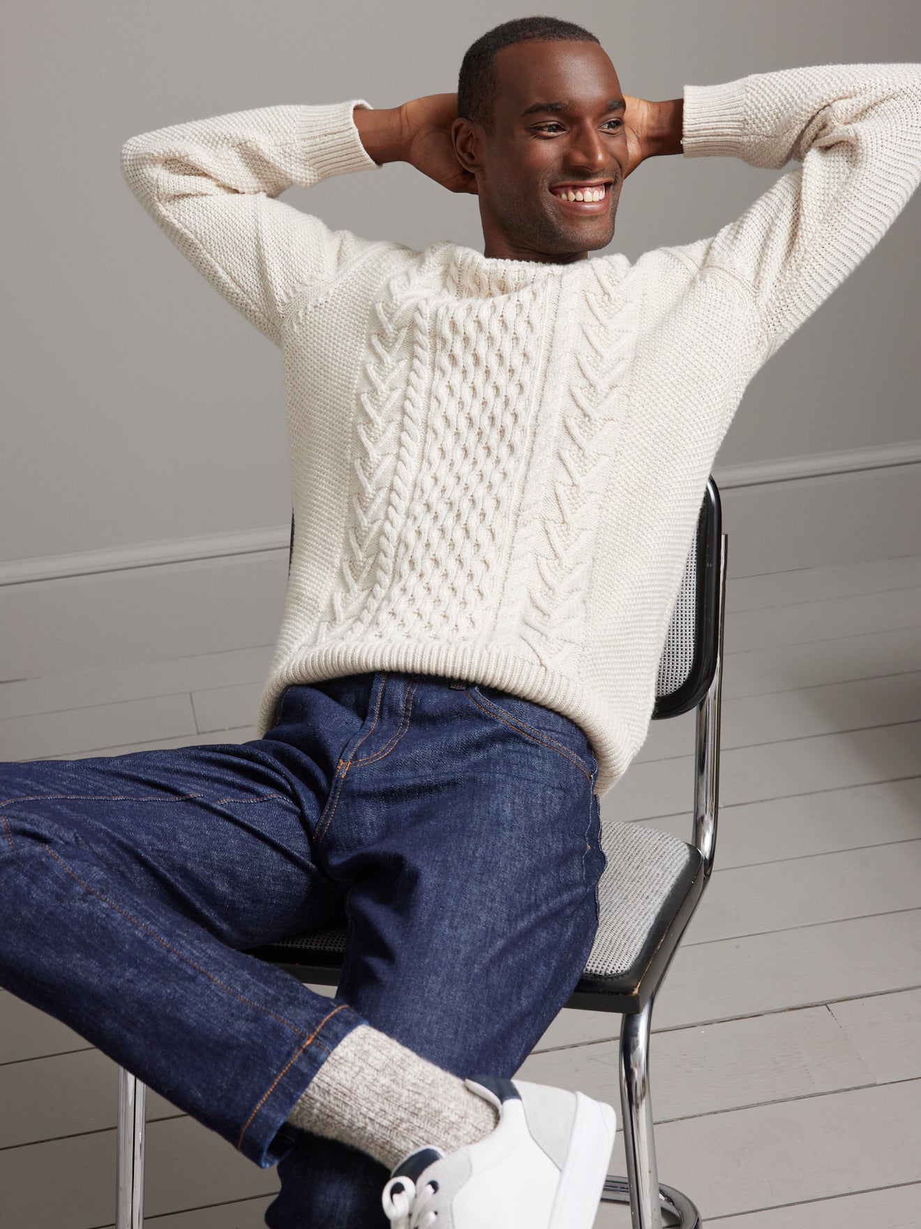 Pull torsadé homme avec laine recyclée