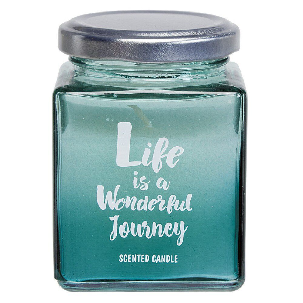 Bougie dans bocal coloré avec message ø6.5xH8.6 cm