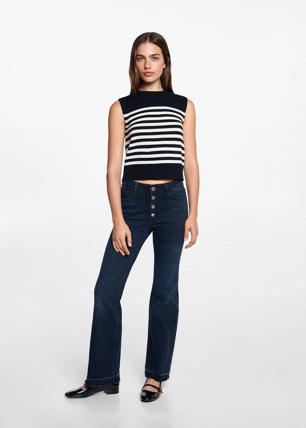 MANGO TEEN gestreepte mouwloze top donkerblauw/wit