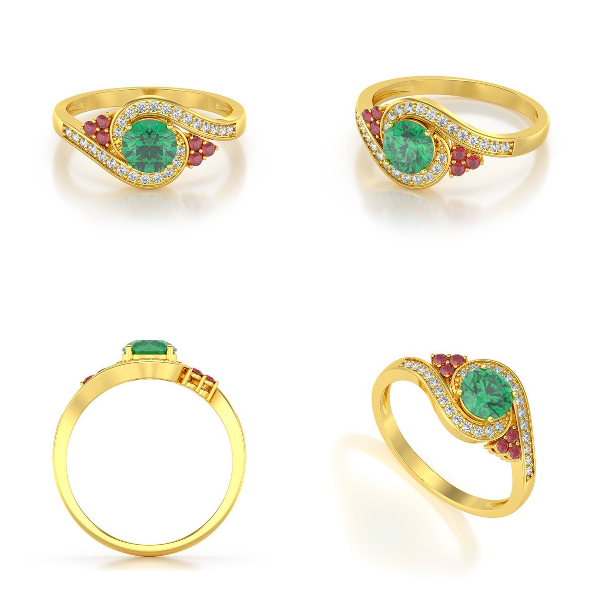 Bague ADEN Or 585 Jaune Emeraude Rubis et diamants 2.702grs