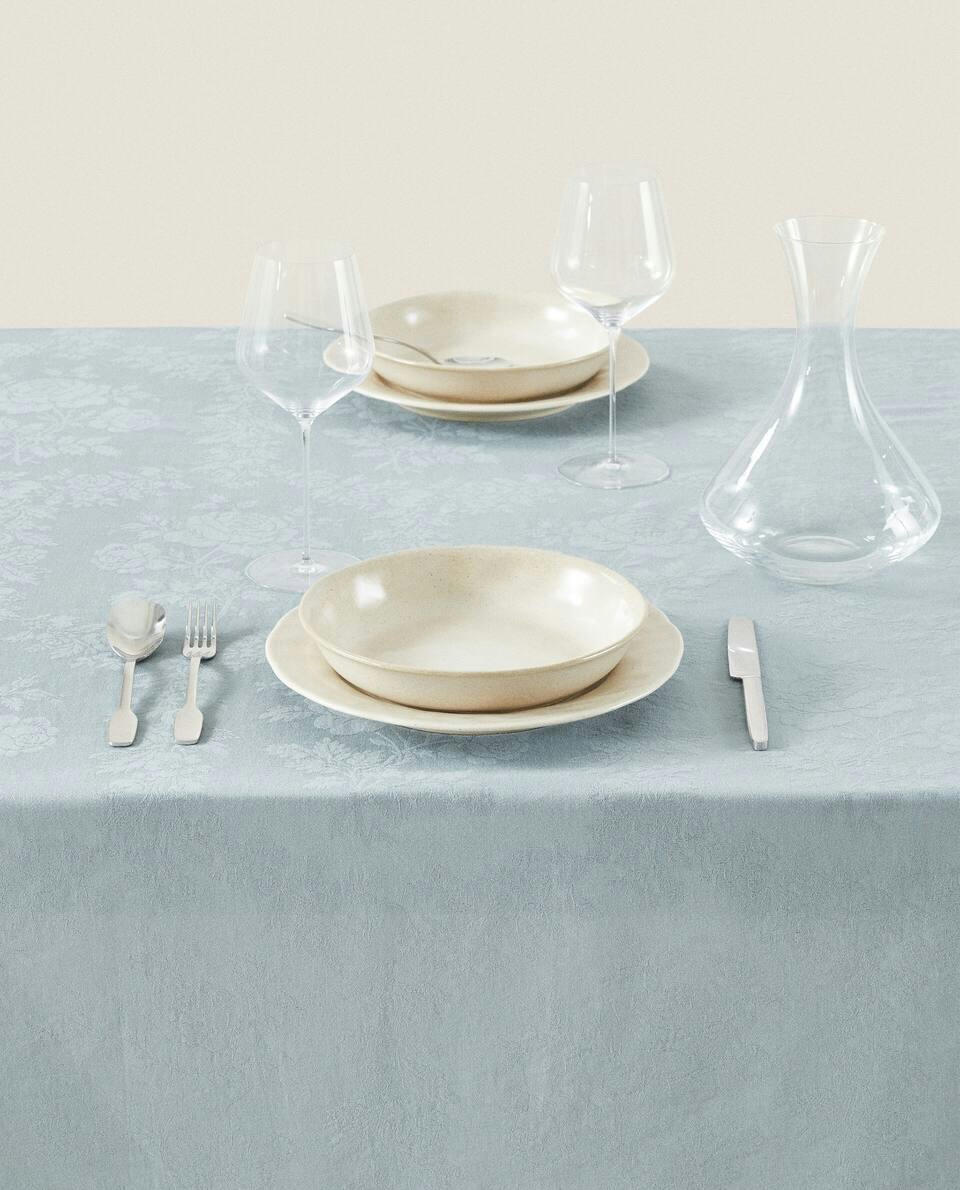 TOALHA DE MESA FLORAL JACQUARD