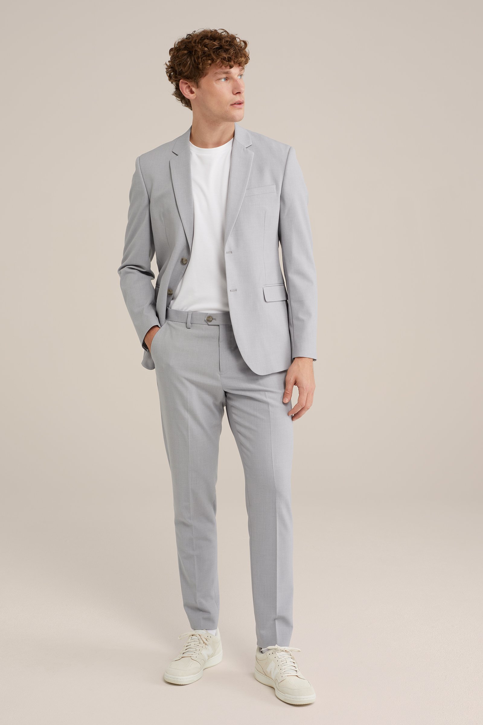 slim fit pantalon Fundamentals Lichtgrijs gemeleerd