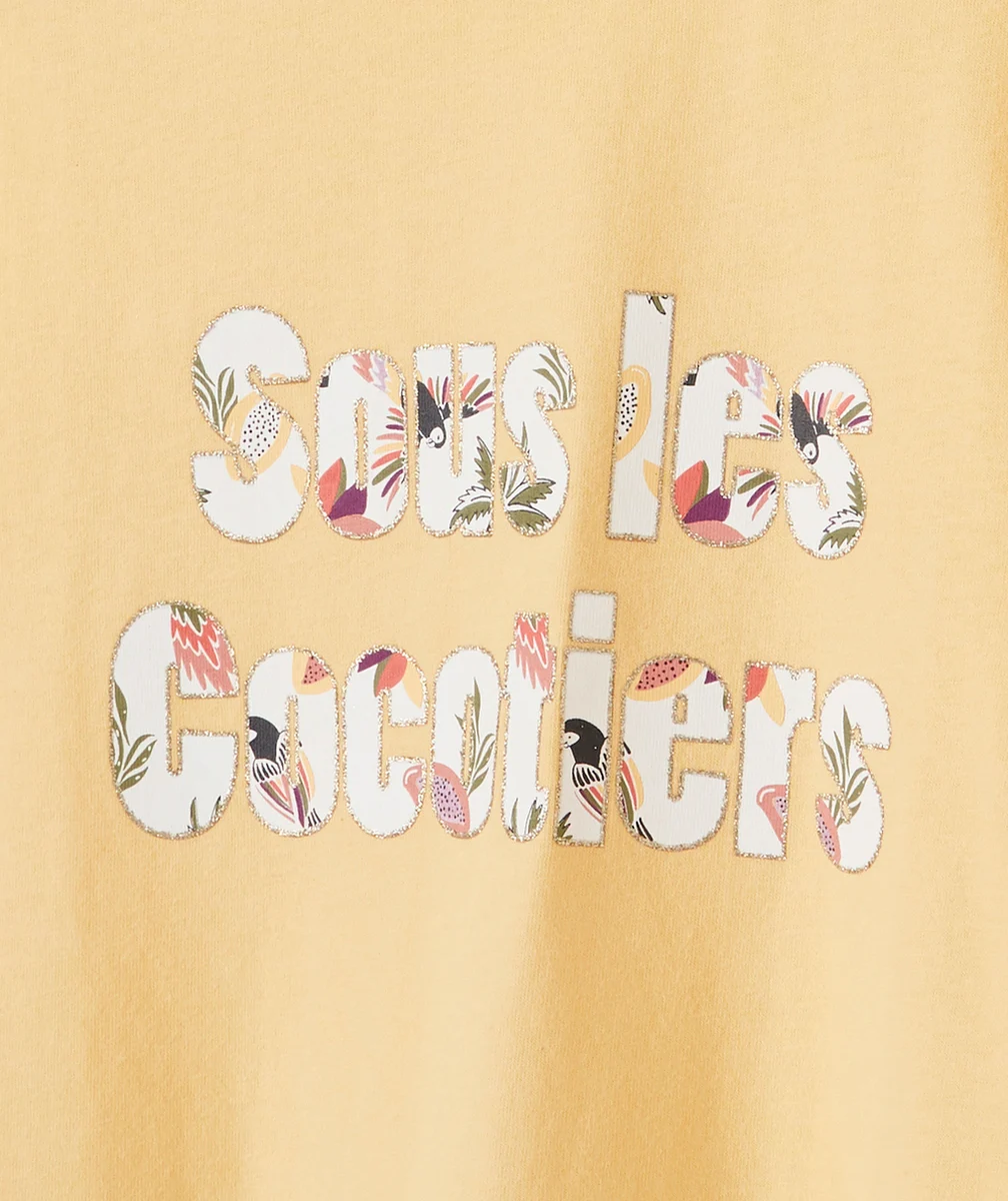 PYJAMA FILLE EN FIBRES RECYCLÉES JAUNE ET IMPRIMÉ AVEC MESSAGE