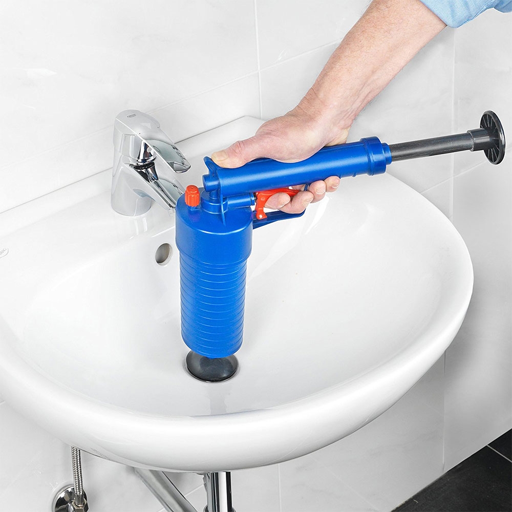 Pressluft Druckluft Rohrreinigungspistole Abfluss Pumpe für WC / Bad / Küche   4 Aufsätze