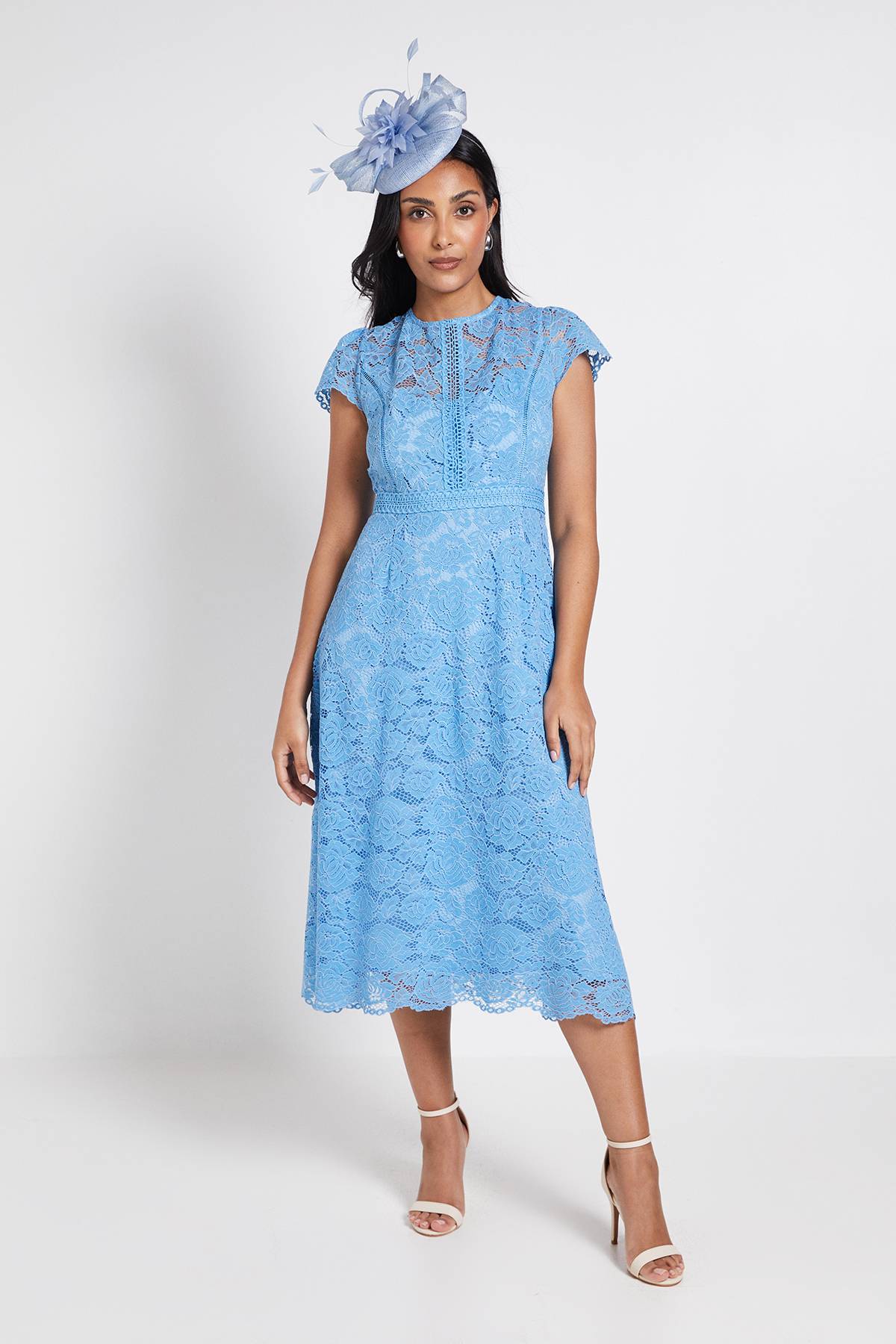 Wallis Robe Midi Ajustée Et Évasée En Dentelle Petite Taille