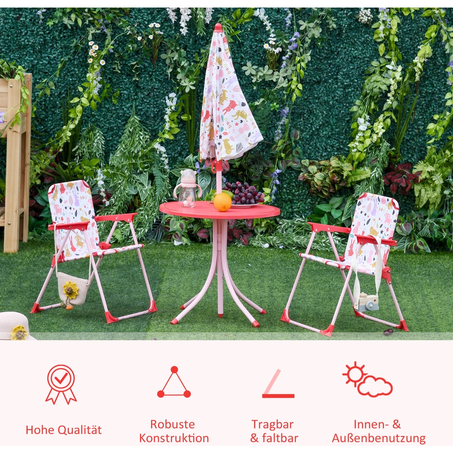 Outsunny Kinder Gartenset mit Sonnenschirm rot