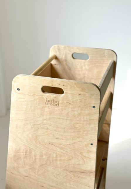 Lernturm aus Holz extra sicher | Montessori Küchenhelfer | Küchenhelfer | Verstellbare Plattform | Kitchen Helper | Sichere Küchenmöbel | Küchentreppe eingebettet (Natur)