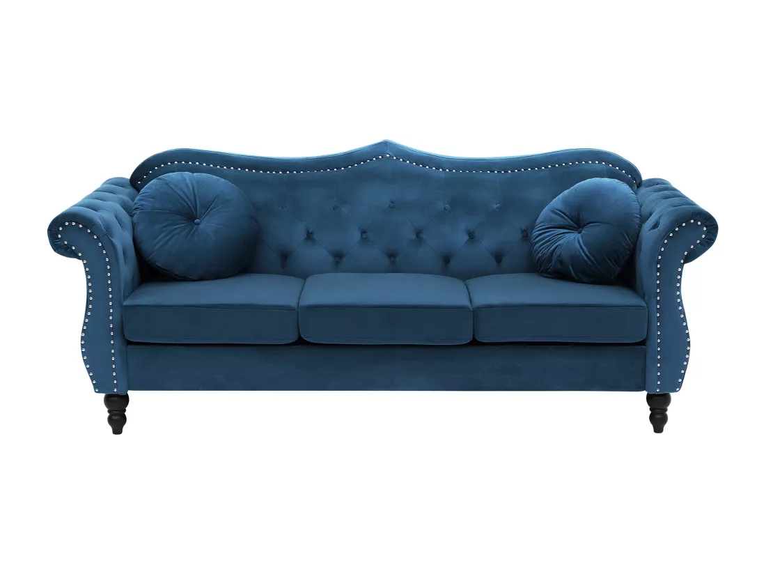Canapé Chesterfield 3 places en velours bleu SKIEN