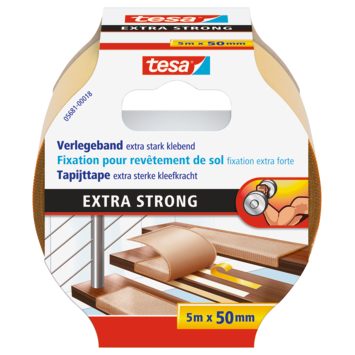 Tesa tapijttape extra sterk 50 mm 5 meter geel