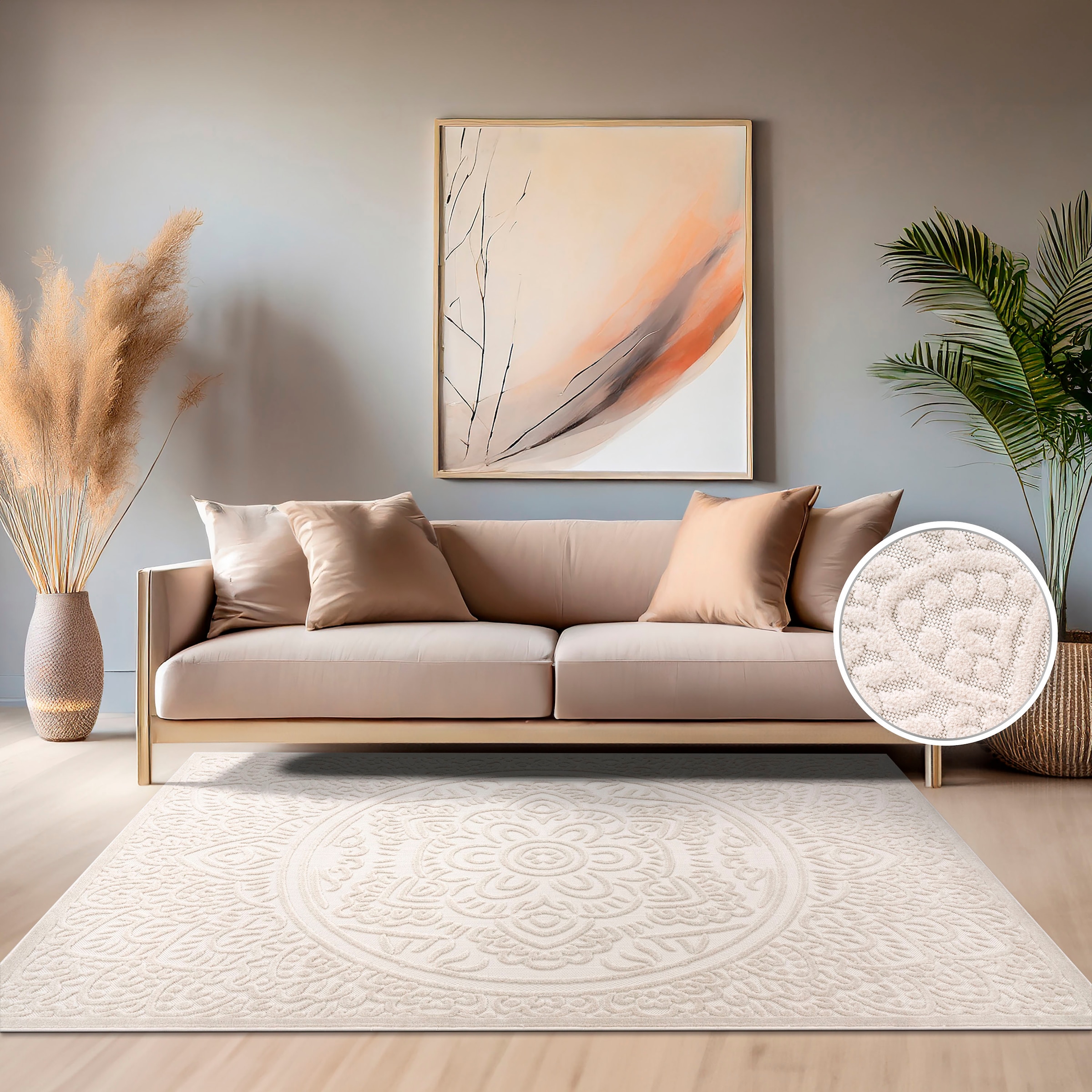 Paco Home Teppich »Cotton 232« rechteckig 10 mm Höhe Uni Farben, Hoch-Tief Effekt, boho, In- und Outdoor geeignet