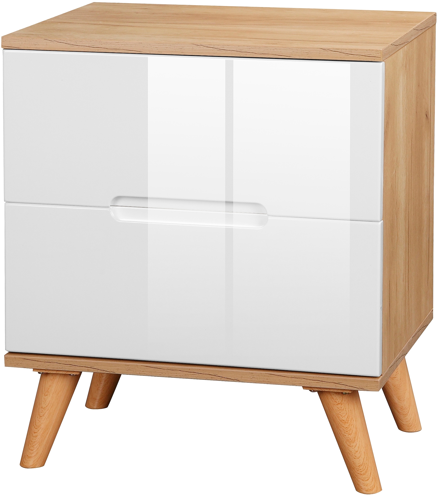 andas Nachtschrank »Lund Nachttisch Beistellschrank Kommode mit Hochglanzfronten« Nachtkommode mit 2 Schubladen Bestseller im skandinavischem Design