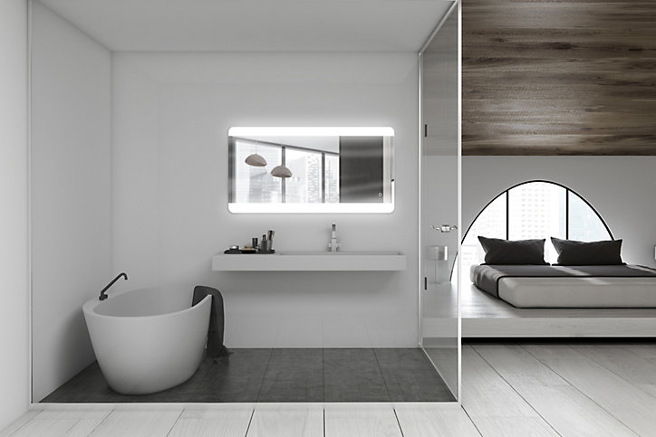 Miroir de salle de bains lumineux LED, argenté l.70 x H. 136 cm, MPGlass Vague