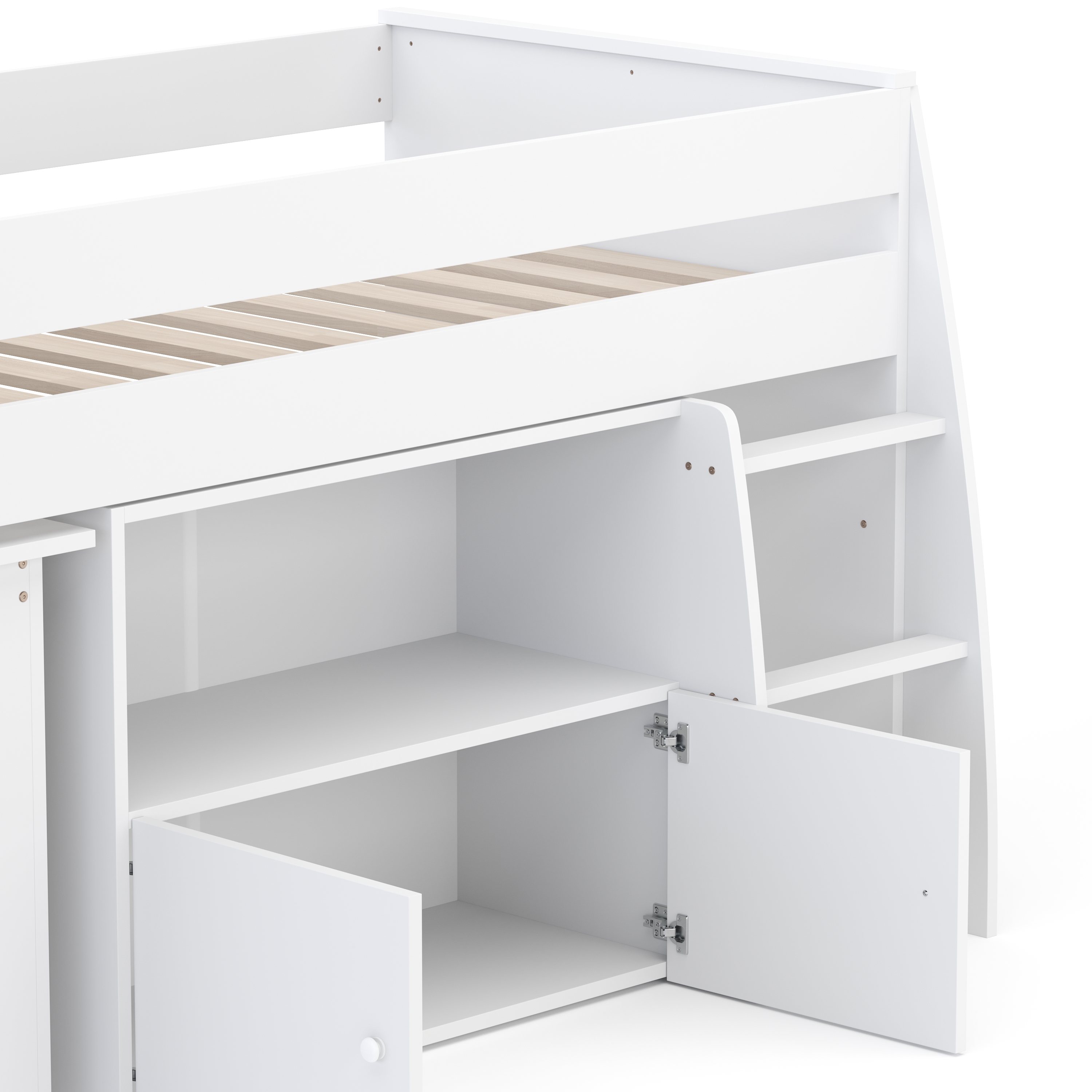 Hochbett Holz STANLEY mit Schreibtisch und Kommode 90 x 200 cm weiss