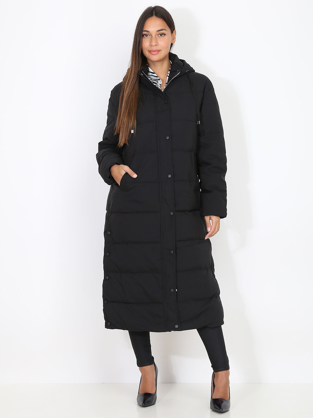 Longue doudoune oversize à capuche- Noir
