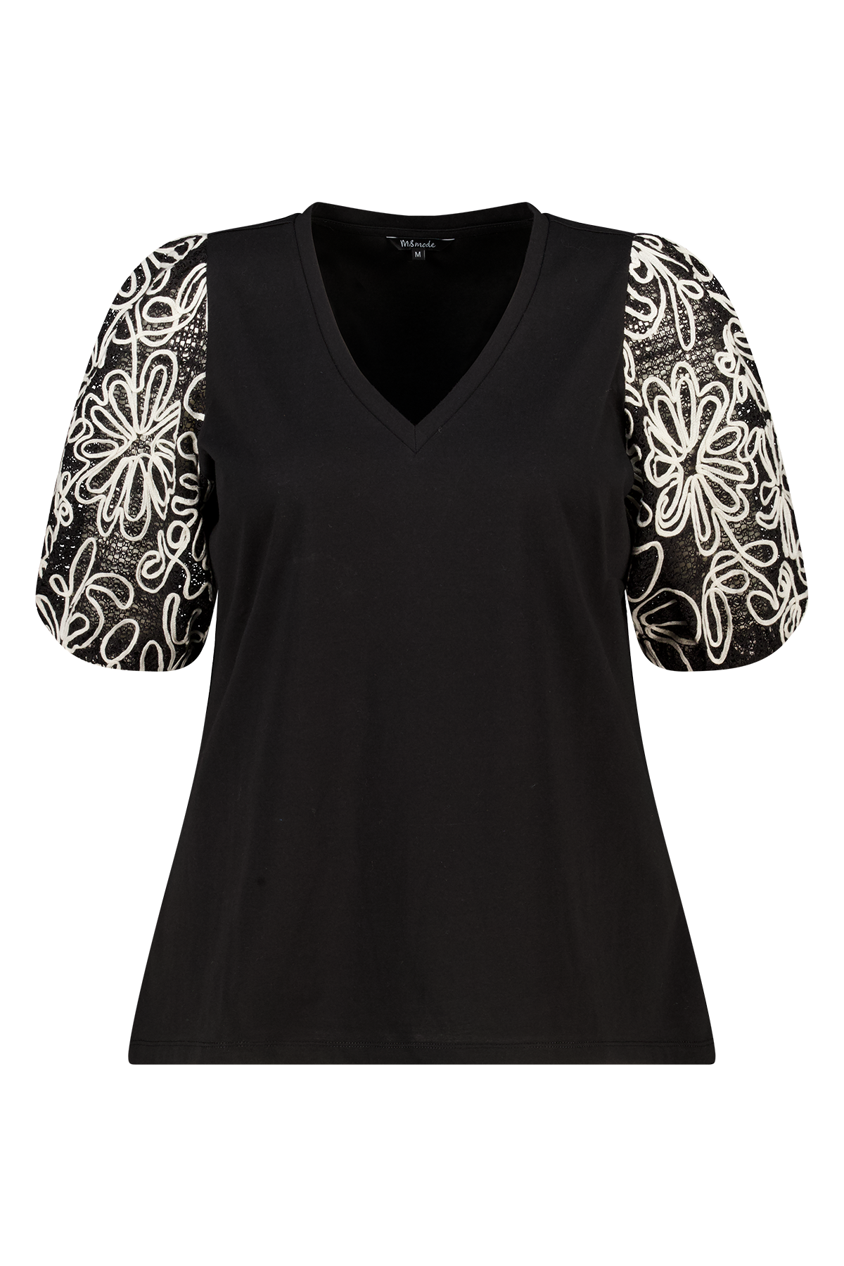 Top met broderie mouwen Zwart