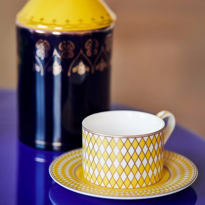 Pols Potten - Chess Teetasse matt glasiert, grün / gelb / gold (4er-Set)