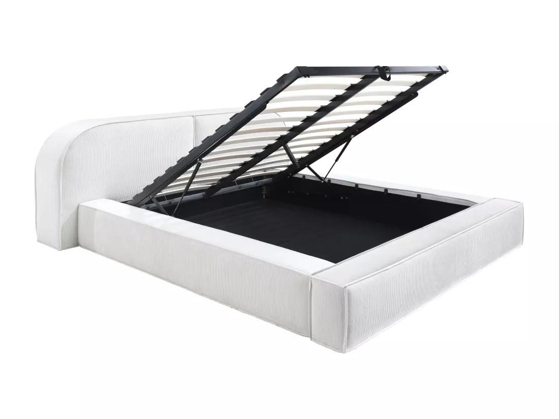 Lit coffre 180 x 200 cm - Velours côtelé - Crème - Avec matelas - LIRABA de Maison Céphy