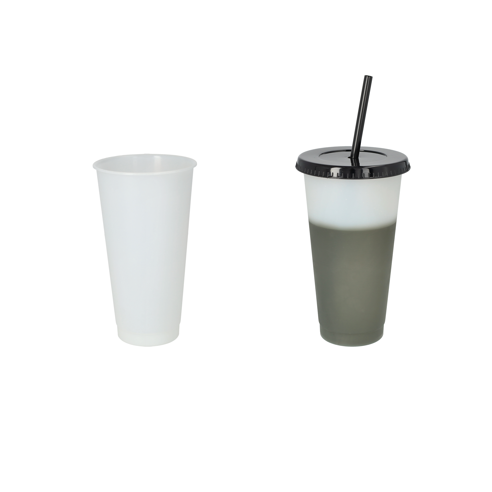 (30-tlg. Set) 550ml Farbwechsel Trink Becher Mehrweg Party Getränke Cup mit Deckel   Strohhalm - Assortiert