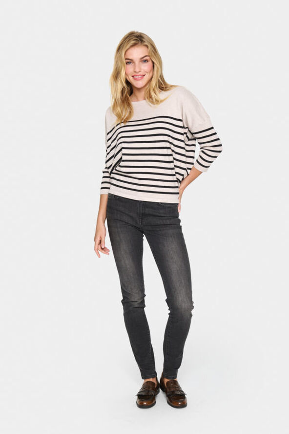 Saint Tropez MilaSZ R-neck St. Pullover Gray morn mila stripe