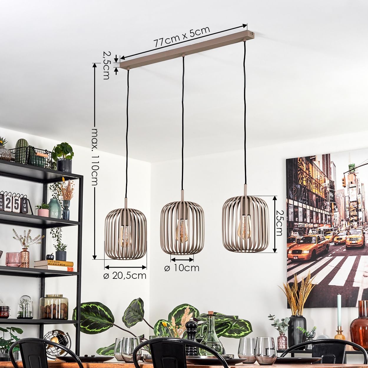 HOFSTEIN Hängeleuchte Bystrup, 3-flammige Hängelampe aus Metall in Sandfarben/Beige, Leuchte im modernen Boho-Design (Ø Schirme 20,5 cm), E27, Pendelleuchte max. 110 cm, Esszimmer, Wohnzimmer, Küche