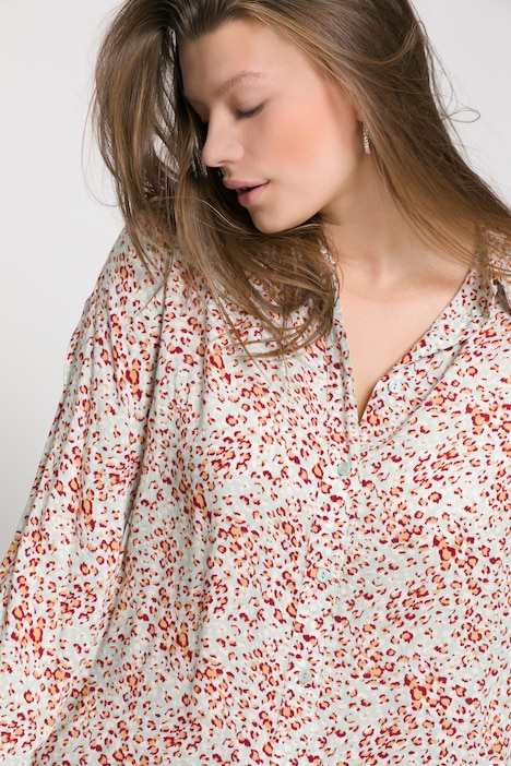 Longbluse, Color Leo, Hemdkragen, Langarm, Seitenschlitze