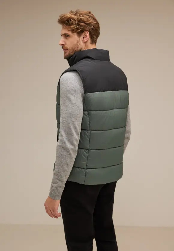 Pufferweste im Materialmix - ash green