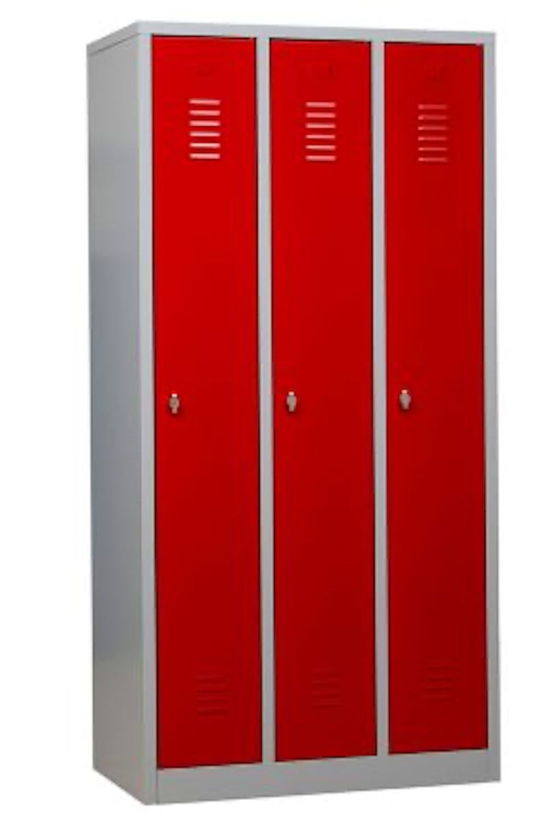 PROREGAL Garderobekast Camel 3 Compartimenten HxBxD 180 x 90 x 50 cm Hangslot Grijs-Rood