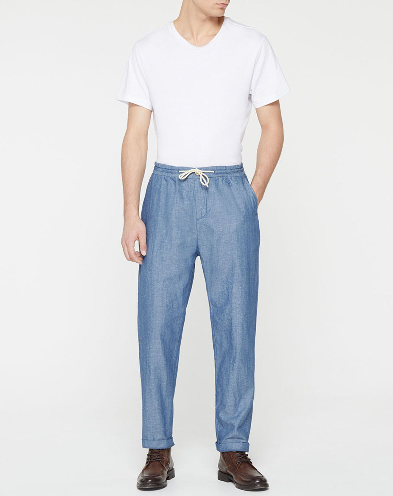 Scotch & Soda Pantalon en Coton bio & Lin Regular Fit élastique bleu
