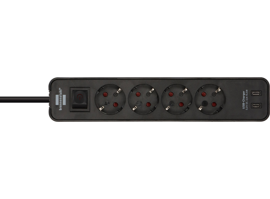 Brennenstuhl Ecolor stekkerdoos met 2 USB-C laadaansluitingen - black