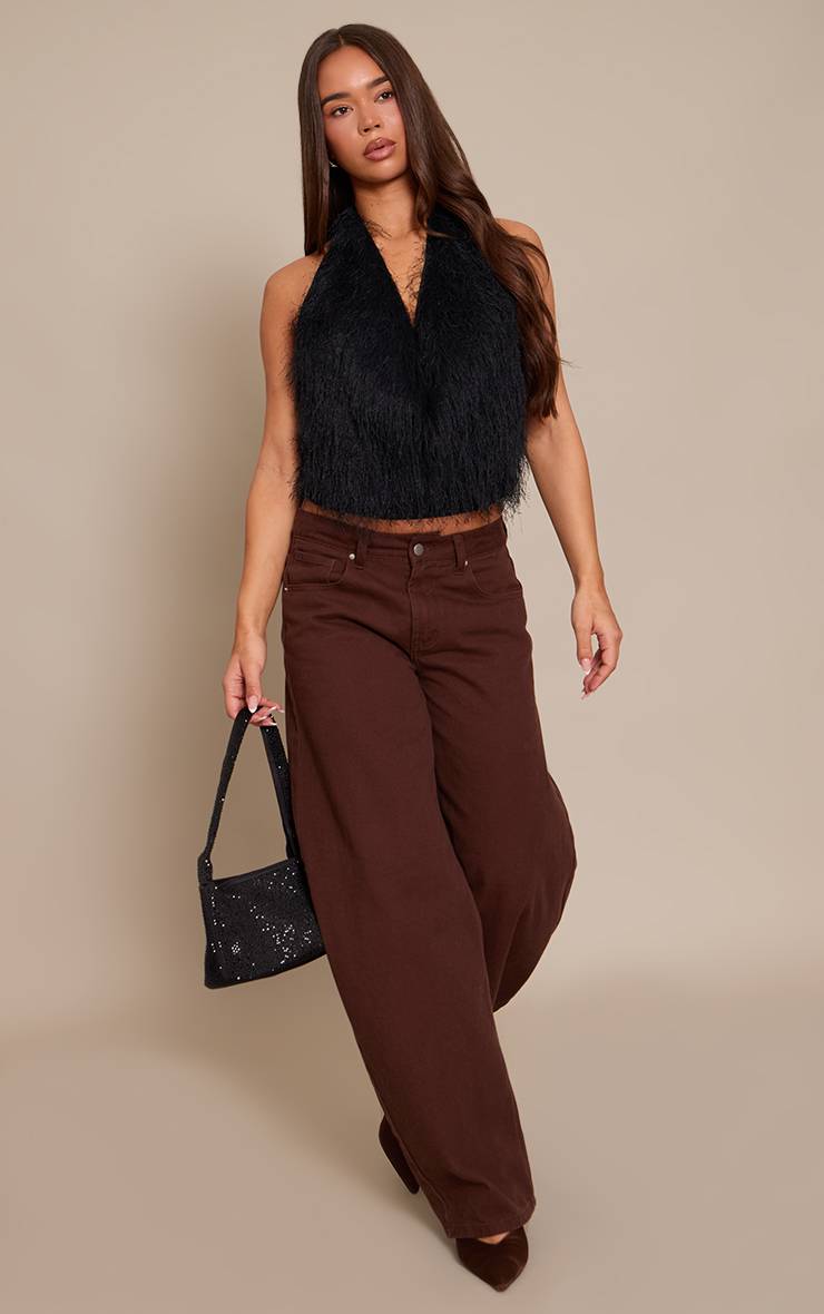 Noir Haut Col Bénitier En Synthétique Texturée