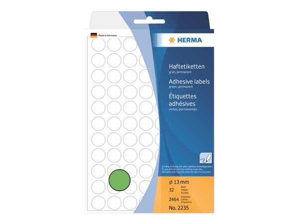 HERMA - Permanet adhesiv - grønn - 13 mm rund 2464 etikett(er) (32 ark x 77) merkelapper