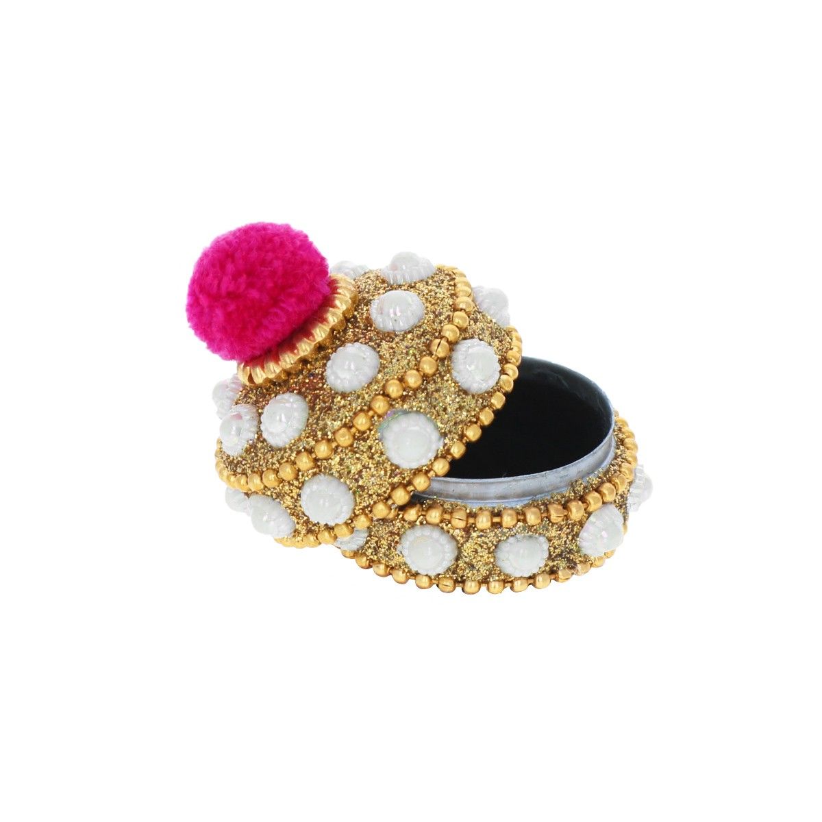 Petite boîte indienne ronde or et fushia