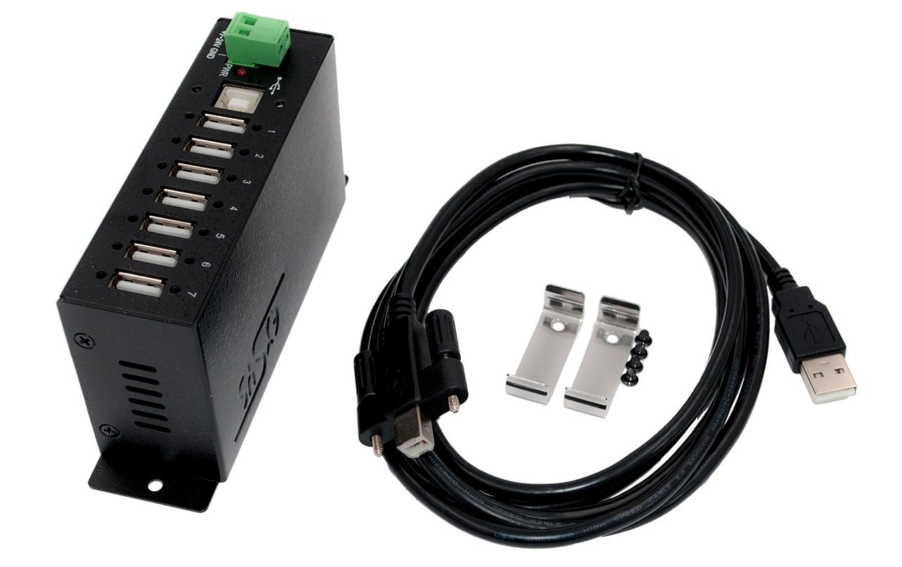USB-Hub EX-1177HMVS 7x USB 2.07 Port USB 2.0 Metall HUB (DIN-Rail) und 15KV ESD Überspannungsschutz