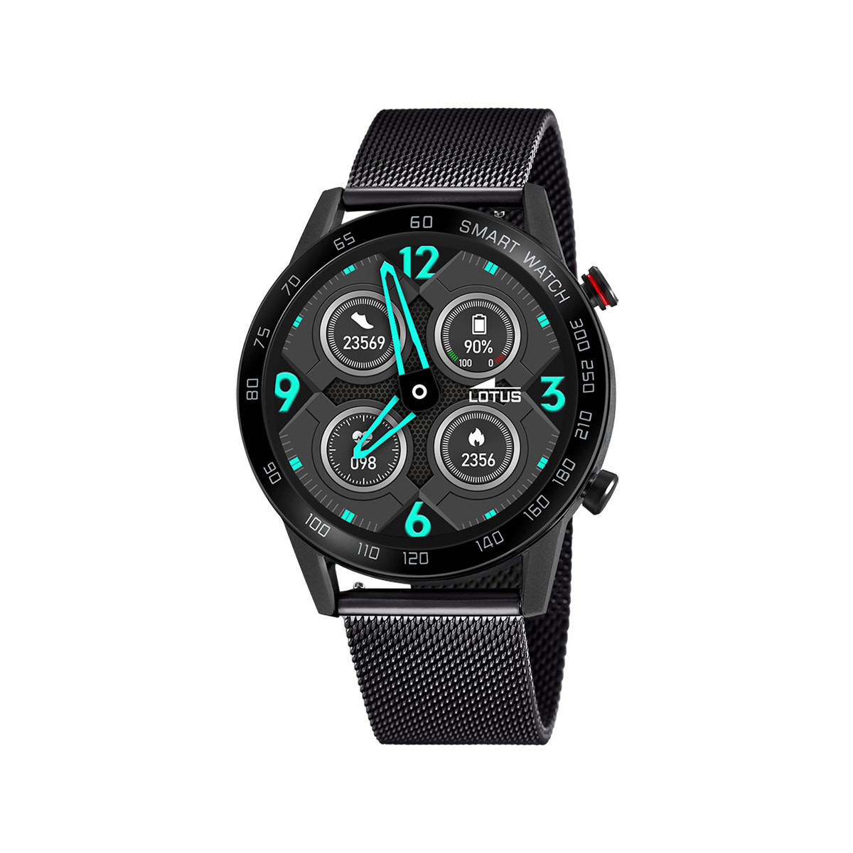 Montre Lotus homme connectée  acier noir bracelet acier noir maille milanaise