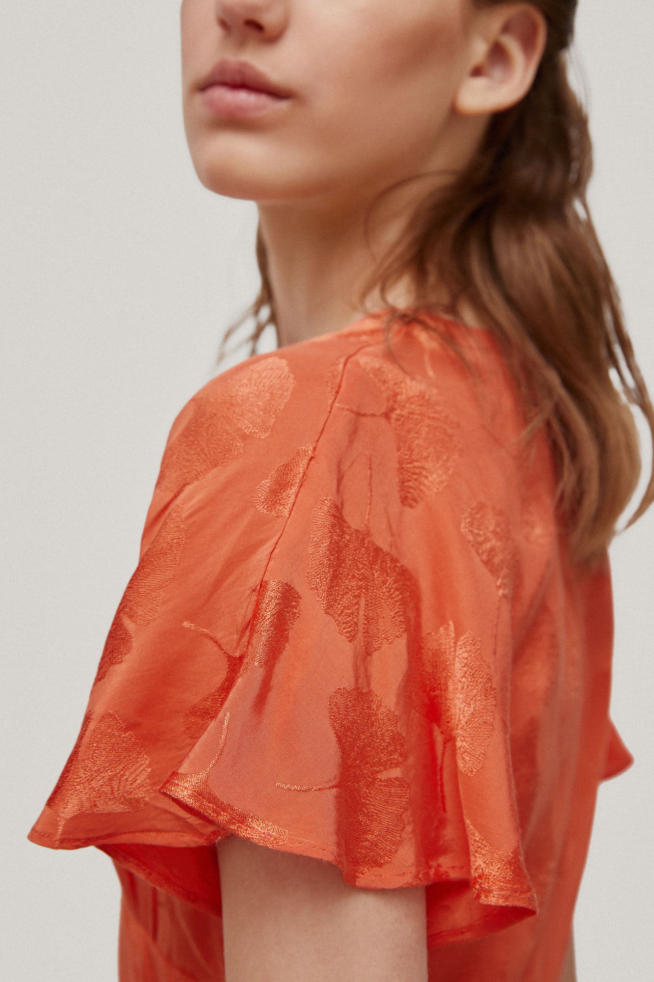 Vestido com tecido jacquard - Laranja