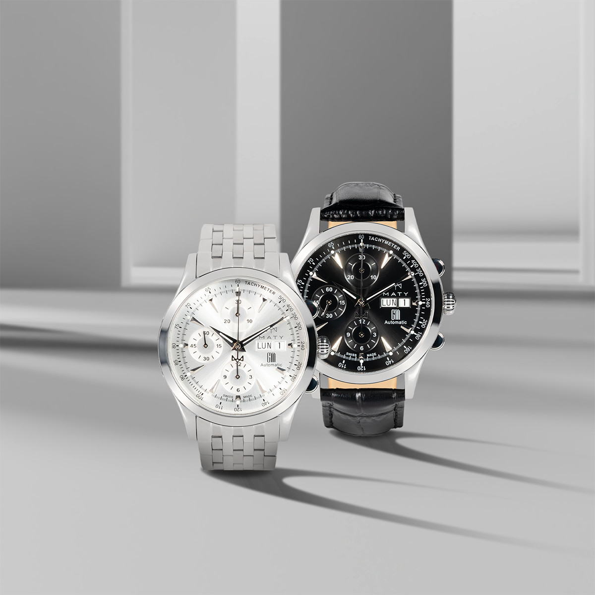 Montre MATY GM automatique chronographe cadran gris bracelet acier
