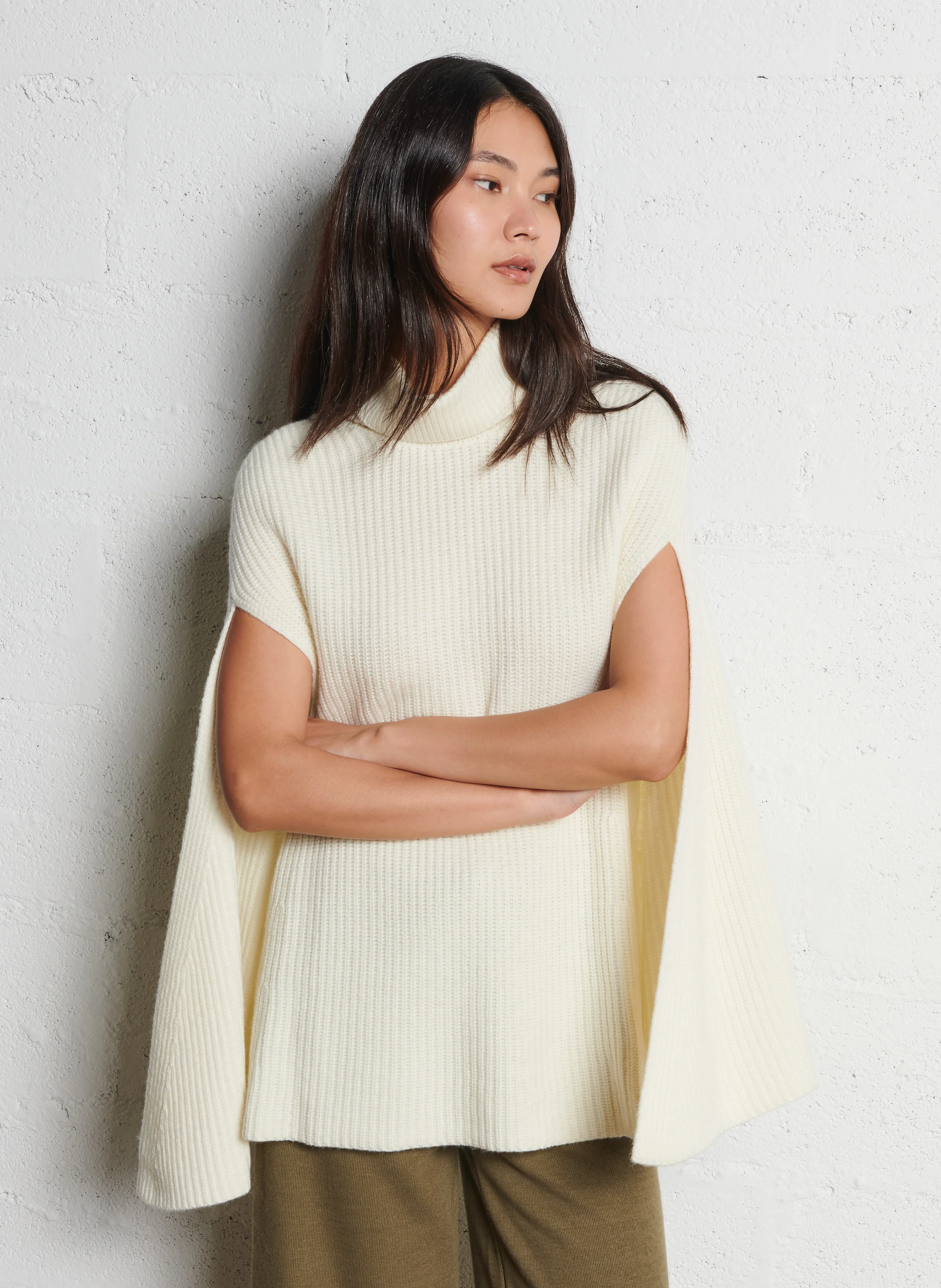 VAIANA - Col roulé aspect cape en laine mélangé| Beige