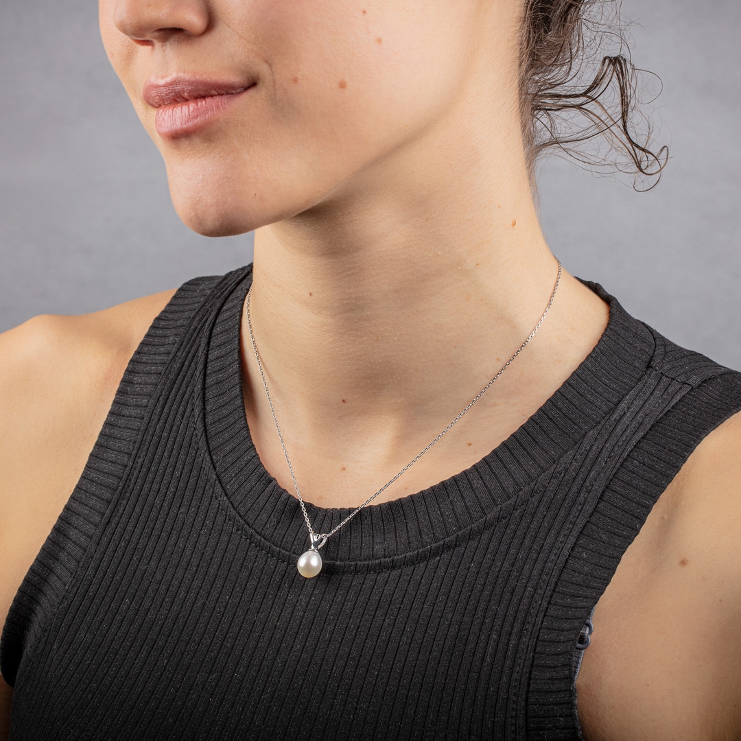 Collier mit Anhänger 925 Silber rhodiniert mit Kunstperle
