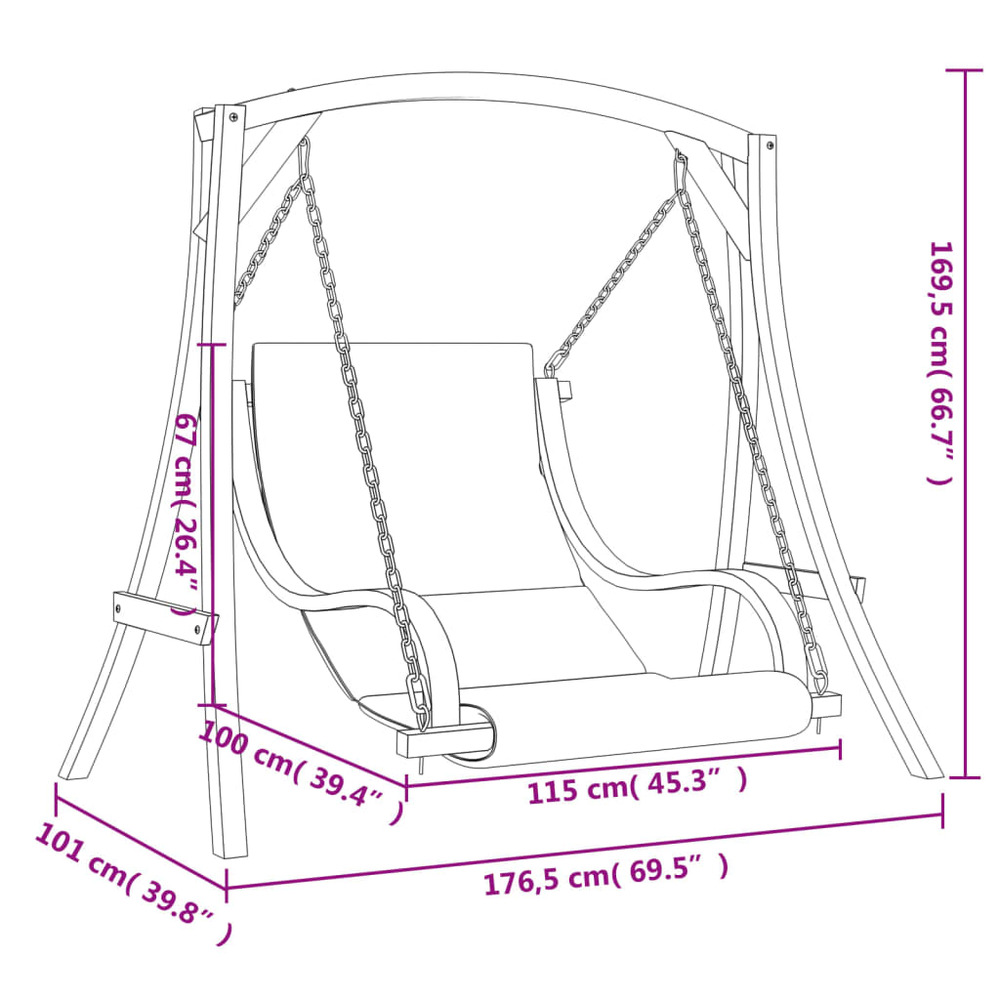 Chaise balançoire avec coussin bois d'épicéa avec finition teck