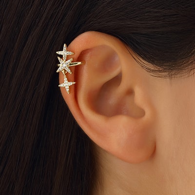 Boucle d'oreille - Laiton plaqué or & zircon