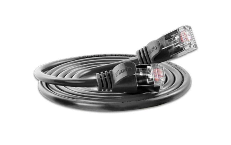 Slimpatchkabel RJ-45 - RJ-45, Cat 6, U/FTP, 1.5 m, SchwarzGeschirmtes Cat 6 Twisted-Pair-Kabel (U/FTP) mit Klinkenschutz