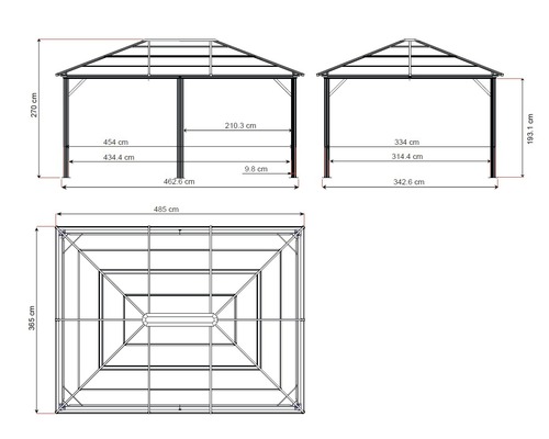 SOJAG Meridien Paviljoen 12x16 incl. montagebeugel klamboe 463 x 343 cm antraciet