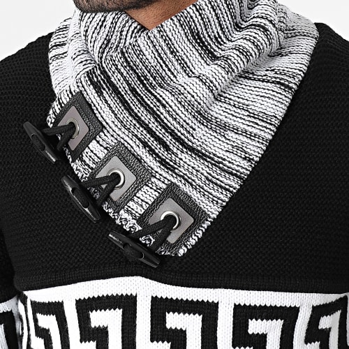 Pull Col Boutonné 2039 Noir Blanc