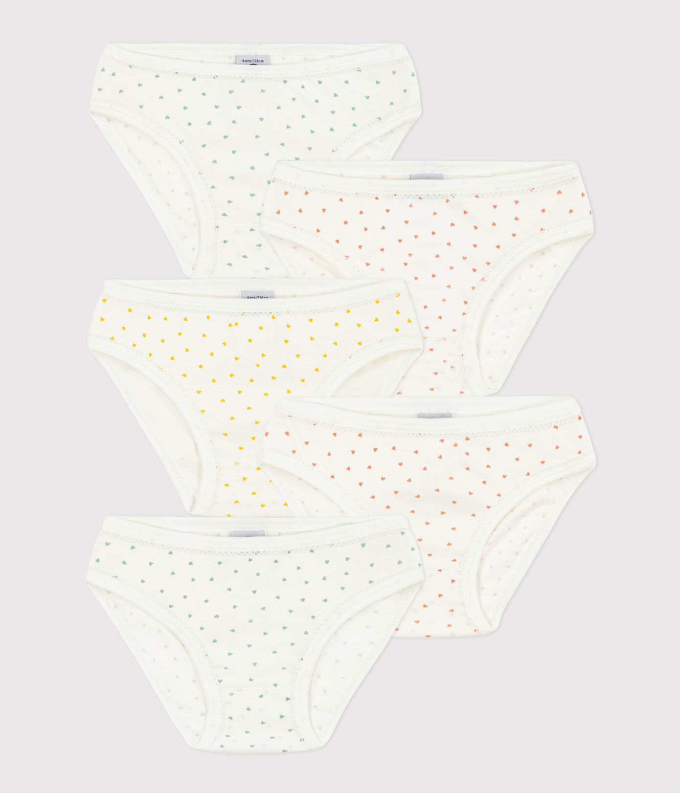 Lot de 5 culottes petits cœur en coton petite fille