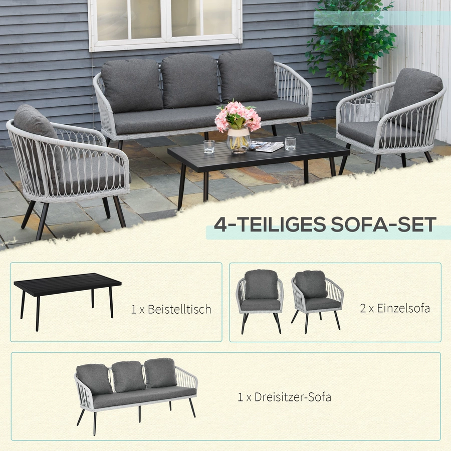 Outsunny Gartenmöbel-Set mit Kissen grau