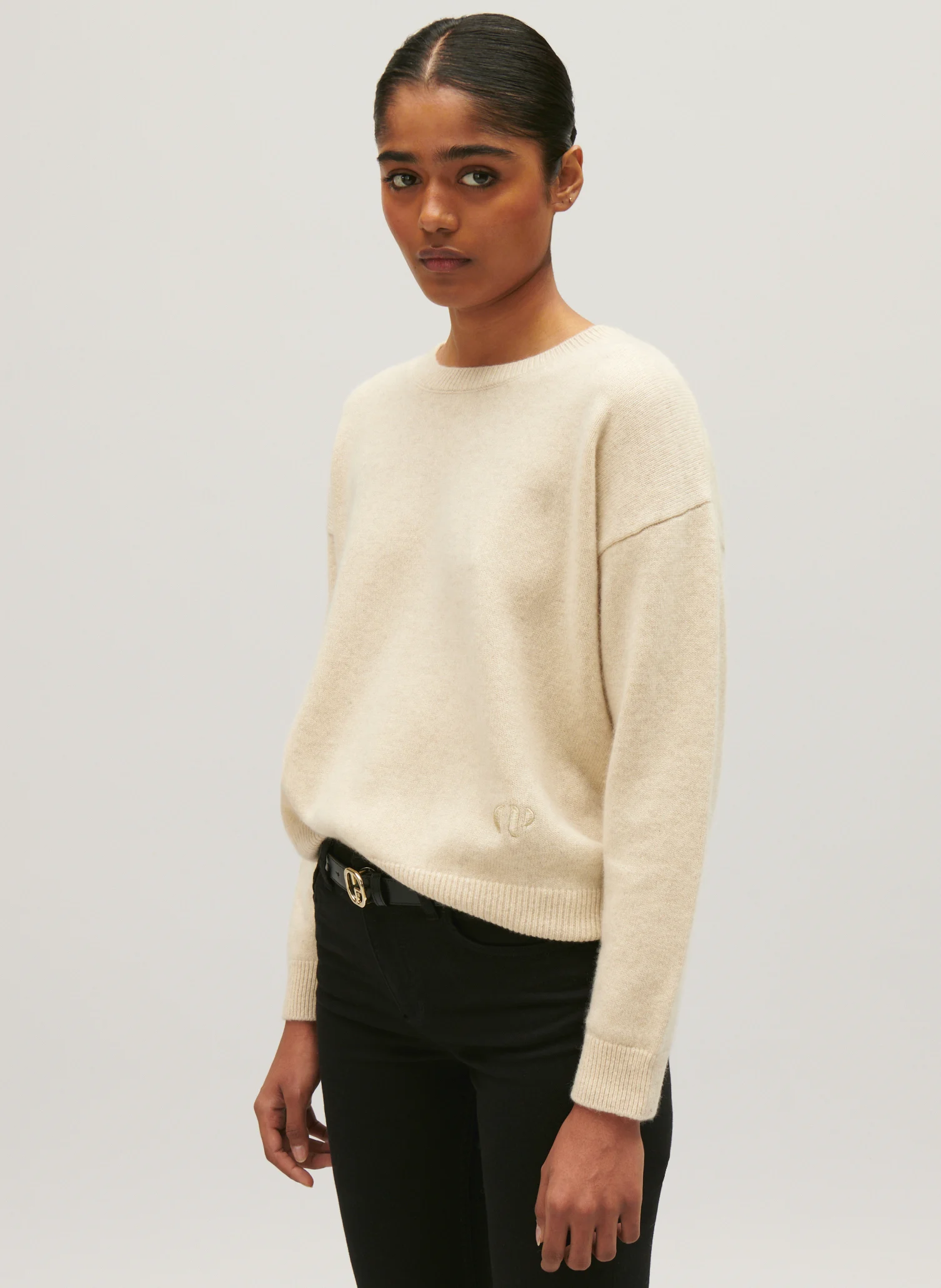 Pull col rond en cachemire | Beige